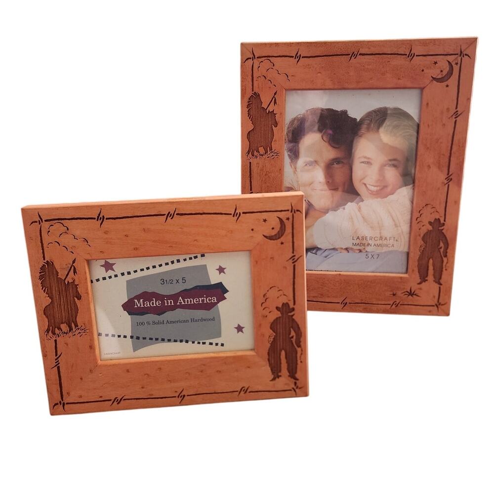 Amerigo Wooden Cowboy Western Laser Cute Pitchure Frames Set of 2